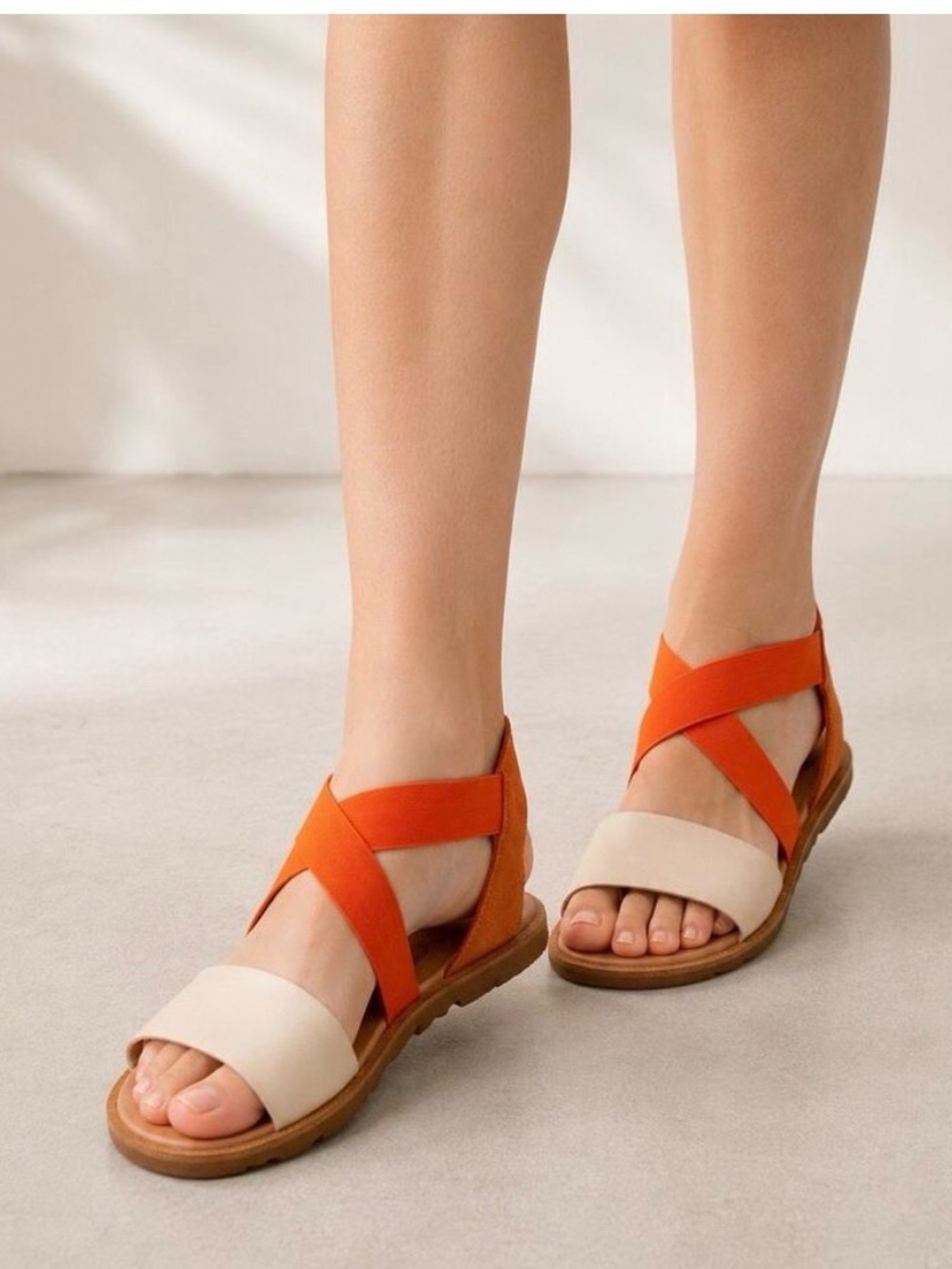 Sorel Ella Sandal - desert sun/chalk - size 7.5